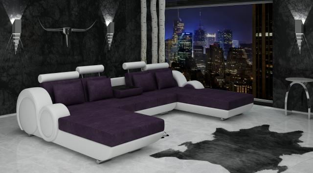 Textilsofa Stoffsofa Berlin U-Form + USB Ecksofa Designer Sofa Garnitur 2 Liegen