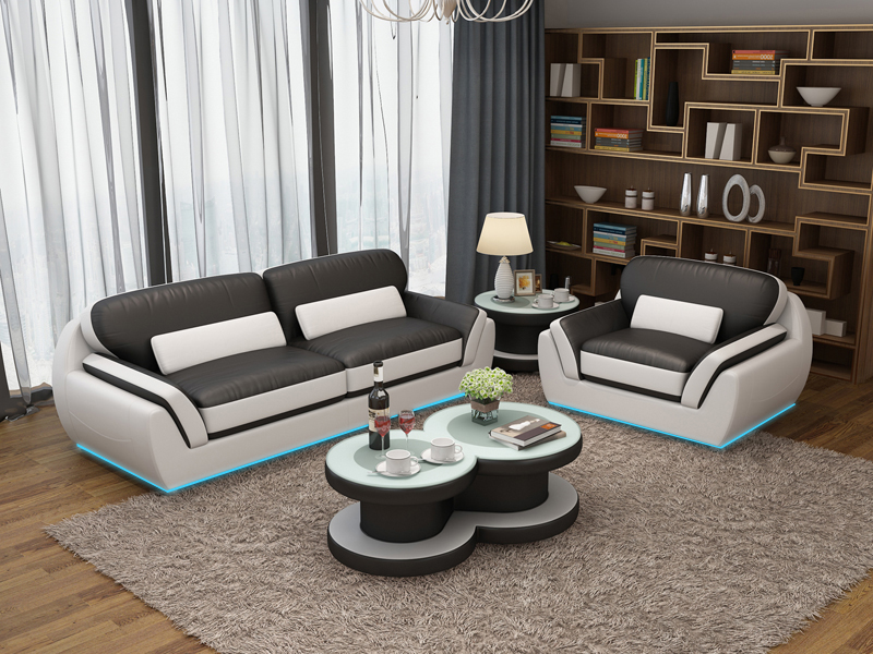 Ledersofa mit USB Sofagarnitur 3+1 Sitzer Garnitur Design Modern Neu Sofa G8038D