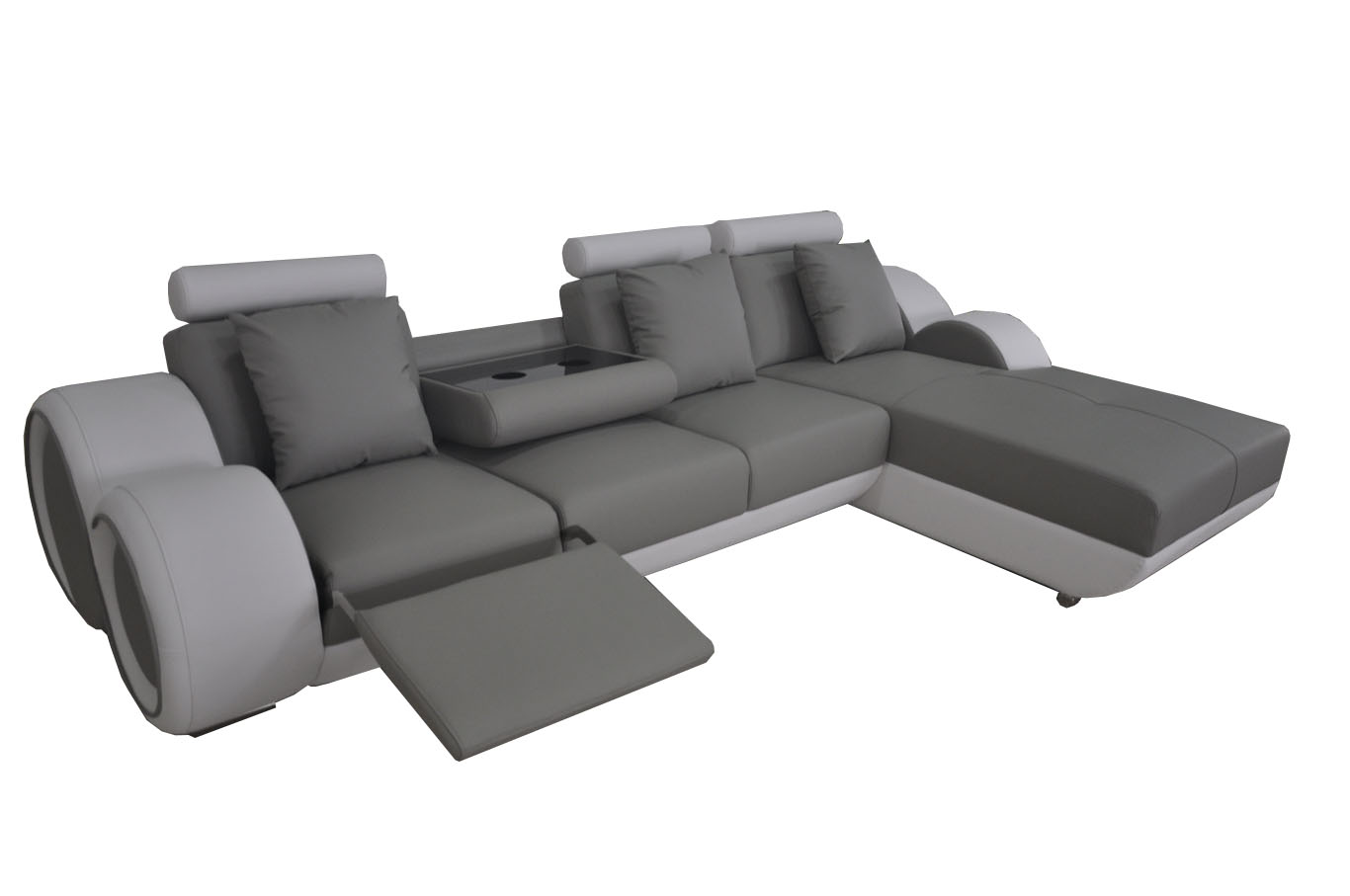 Design Sofa + USB Leder Eck Garnitur Ecke Landschaft Polster L Form Wohn Relax