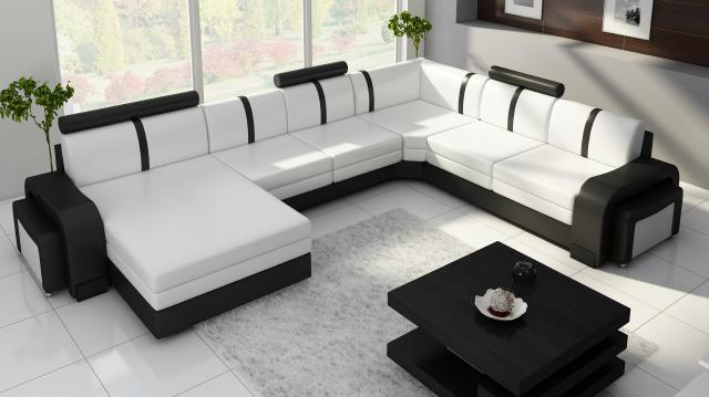 Wohnlandschaft Sofa Polster Ledersofa Ecksofa Eckcouch mit USB Ledergarnitur NEU