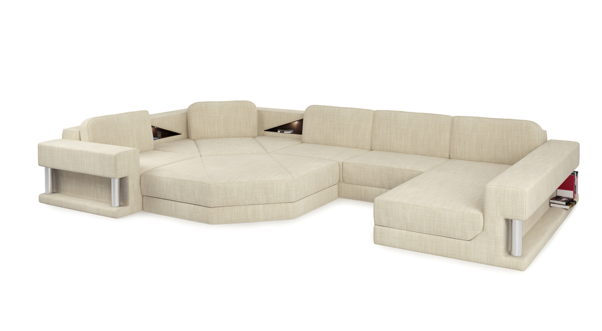 Modern Ecksofa mit USB Polster Design Sofa Textil Garnitur Wohnlandschaft Beige