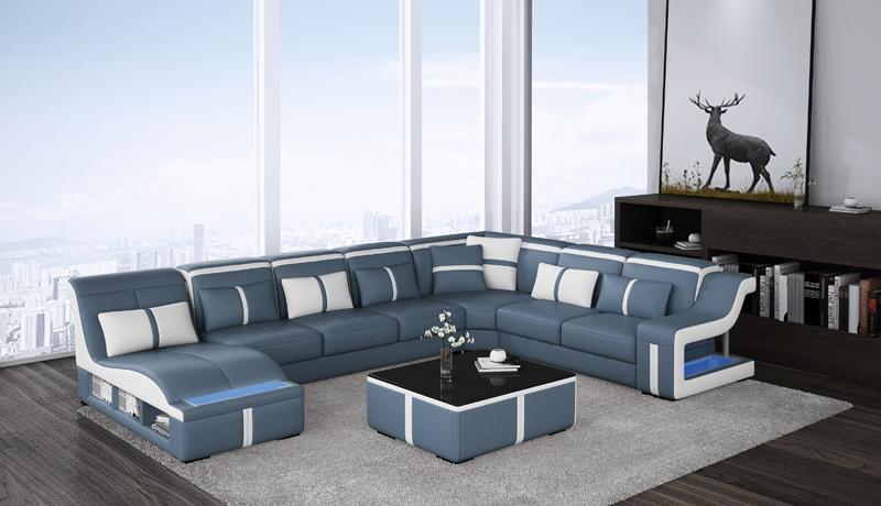 Wohnlandschaft Ecksofa Sofa Couch U Form Polster Couchen Leder Design Beleuchtet