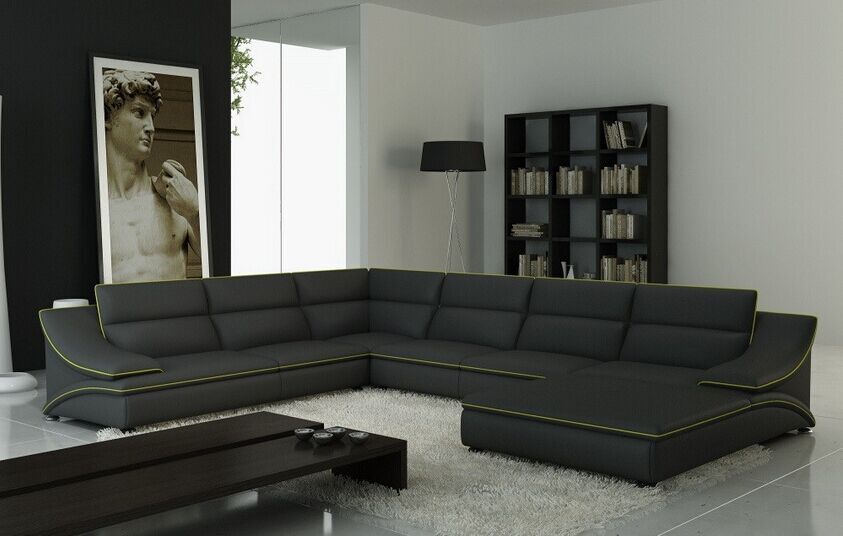 Ledersofa Couch Wohnlandschaft Ecksofa Eck Garnitur Design Modern Sofa mit USB
