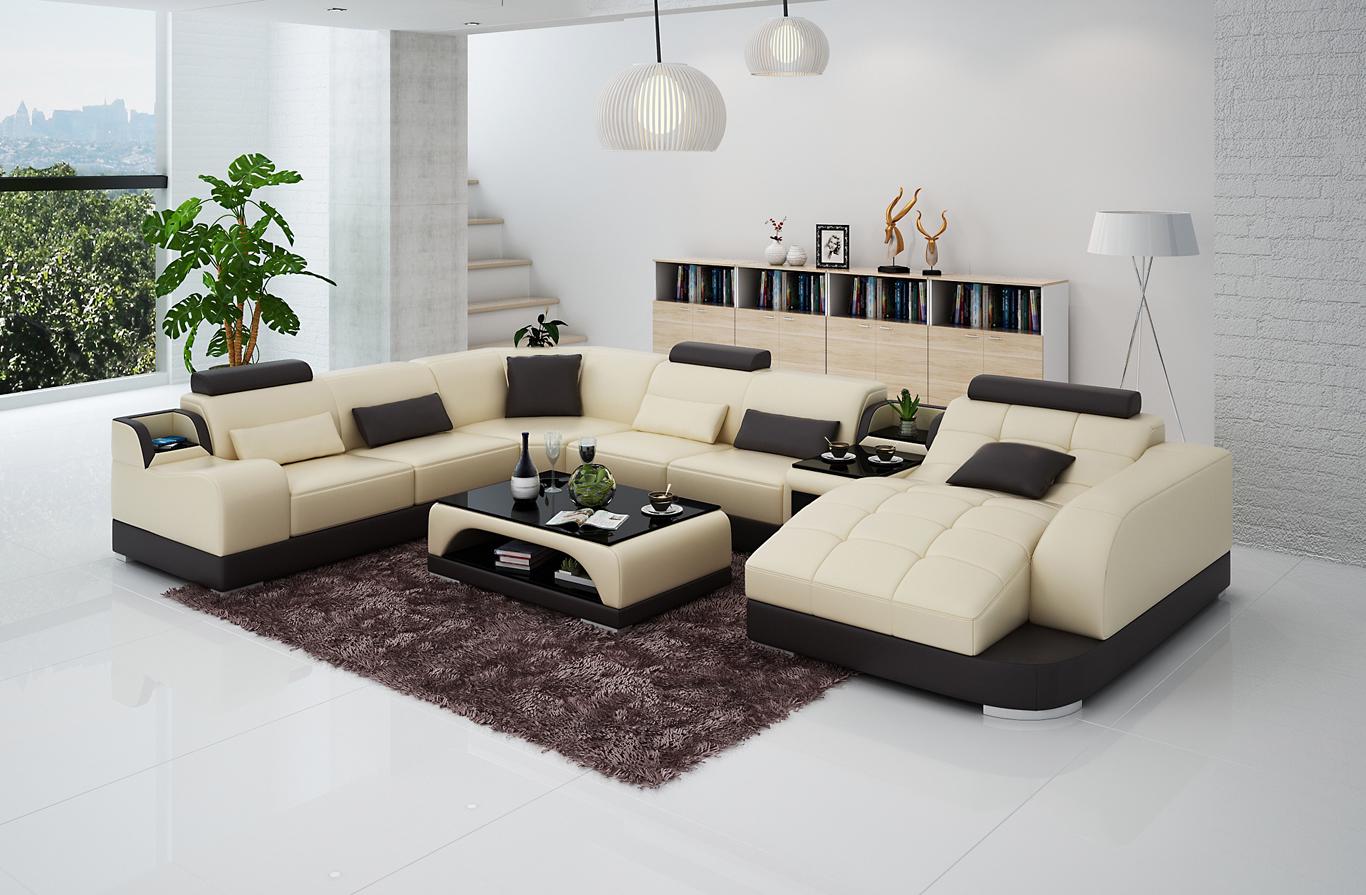 Große Relax Liege Couch Polster Sitz Eck Garnitur Wohnlandschaft Leder U Form