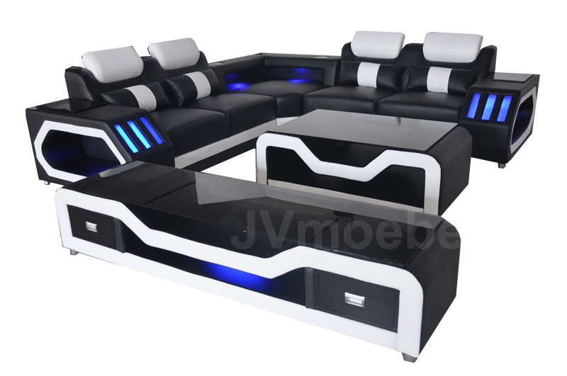 Moderne Ledersofa Wohnlandschaft L Form Sofa Couch Sound - USB - Bluethooth Neu