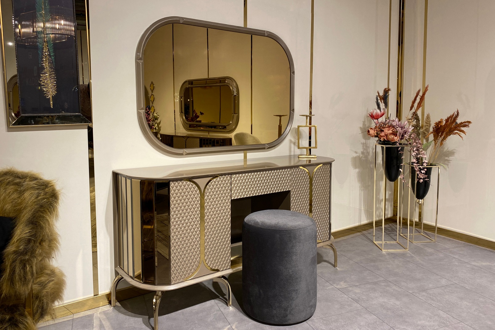 Schminktisch Spiegel Hocker Möbel Schlafzimmer Gold 3tlg. Schlafzimmer