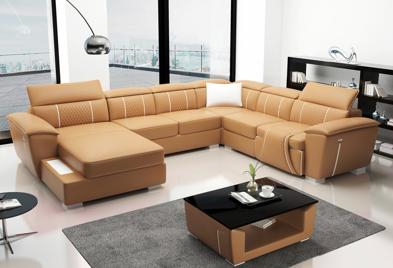 Ledersofa Design Couch Polster Sitz Wohnlandschaft Ecksofa Big Sofa G8048 U-Form