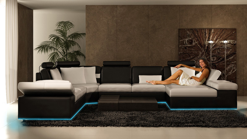 Ledersofa Sofa Couch Wohnlandschaft Ecksofa Garnitur Design Modern Sofa K5014