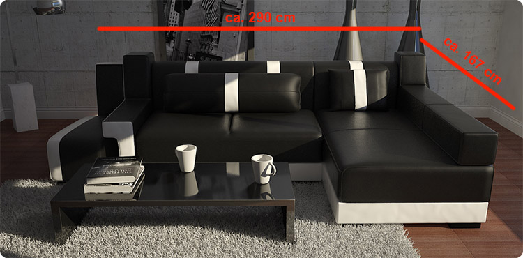 LEDERSOFA ECKSOFA MIT BETTFUNKTION + HOCKER SCHLAFSOFA LEDERECKCOUCH ECKCOUCH