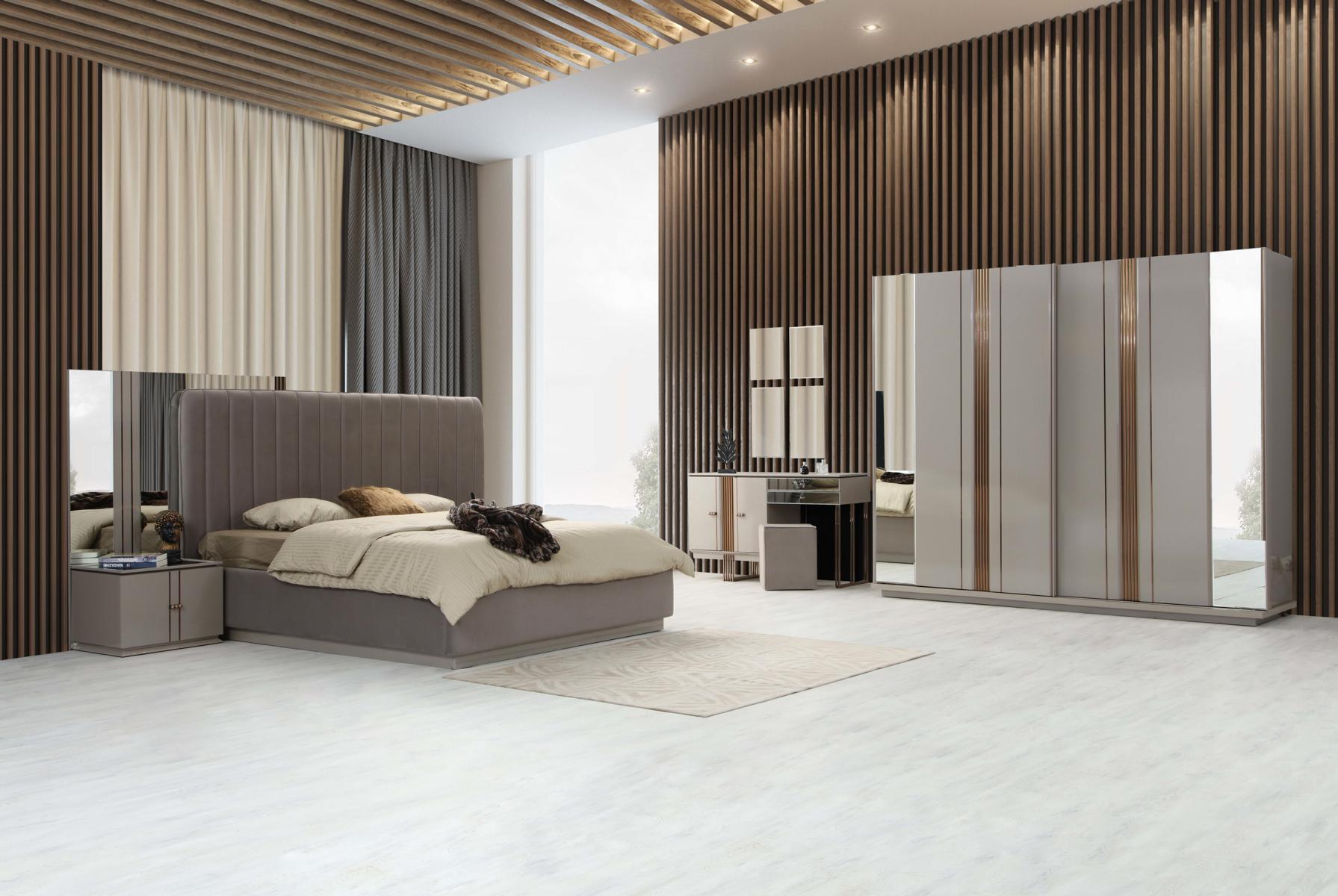 Perfekte Schlafzimmer-Set Luxus Bett Kleiderschrank Schminktisch 5 tlg