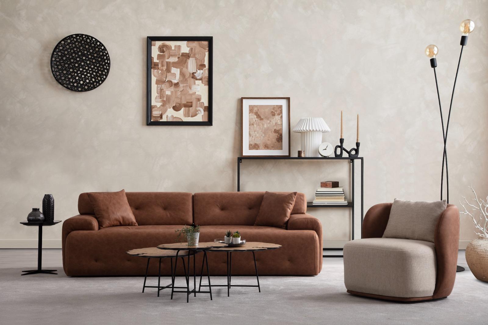 Braun Wohnzimmer Set Exklusive Sofagarnitur 3+1 Sitzer Neuheit 2tlg.