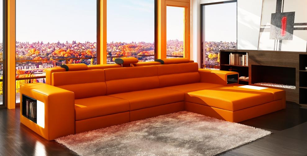 Designsofa Sofa mit USB,Polster Ecksofa Garnitur Wohnlandschaft Ledersofa Haid