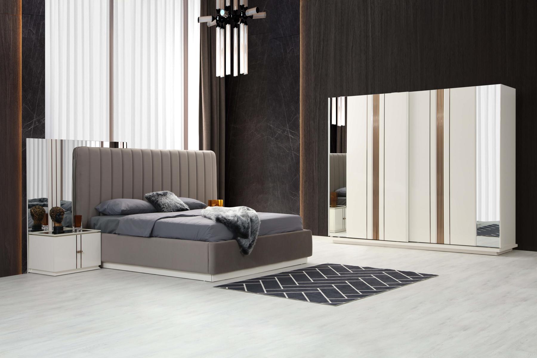 Bett Nachttisch Kleiderschrank 4 tlg. Schlafzimmer Set Design Modern