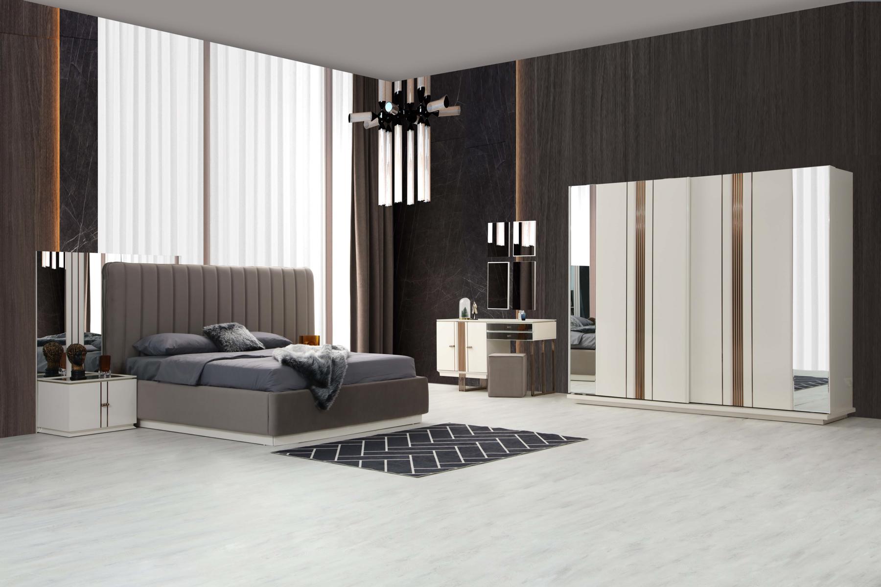 Modern Schlafzimmer-Set Luxus Bett Kleiderschrank Schminktisch 5 tlg