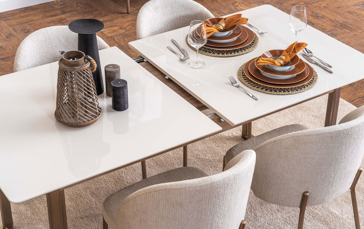 Weißes Esszimmer Set Esszimmergarnitur Ausziehbarer Tisch 4x Stühle 5tlg