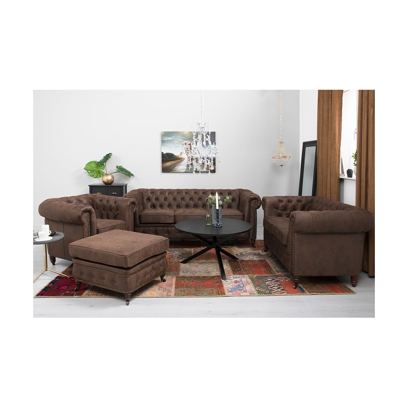 Chesterfield 3+2+1 Sitzer Sofagarnitur + Hocker Couch Sofa Leder Textil Couchen