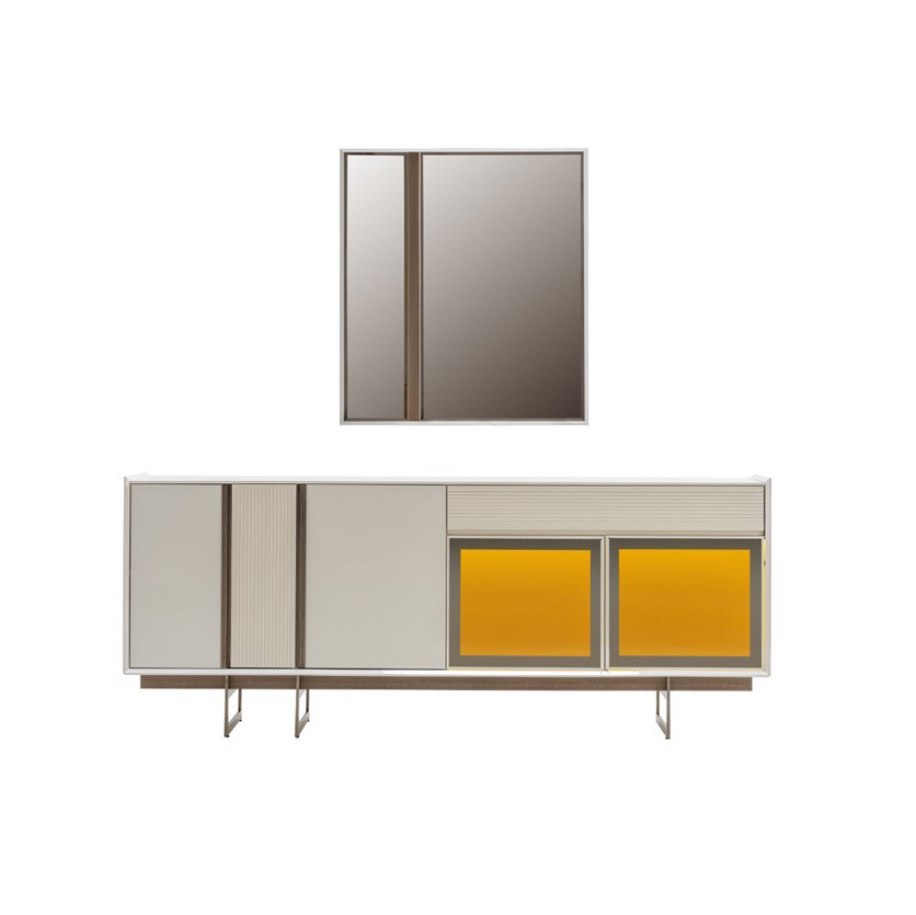 Stilvolle Hellgraue Anrichte Quadratischer Spiegel Esszimmer Luxus 2tlg
