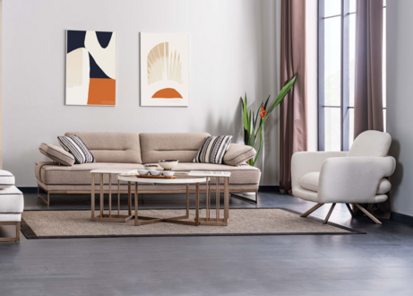 Modernes Wohnzimmer Set 3-Sitzer Sessel Couchtisch 2x Beistelltische