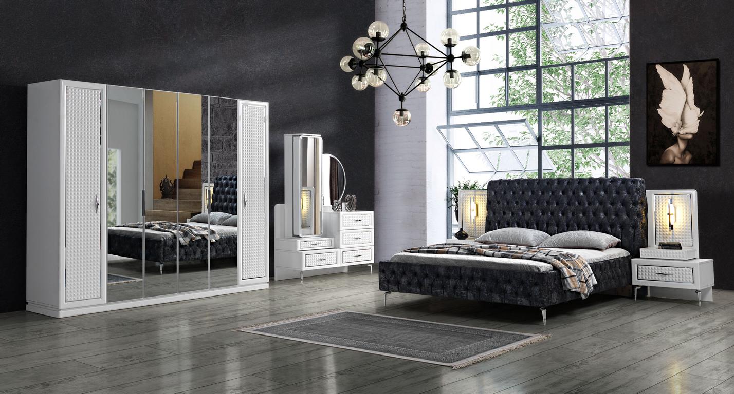 Schlafzimmer Bett 2x Nachttisch 5 tlg.Set Design Modern Luxus neu weiß