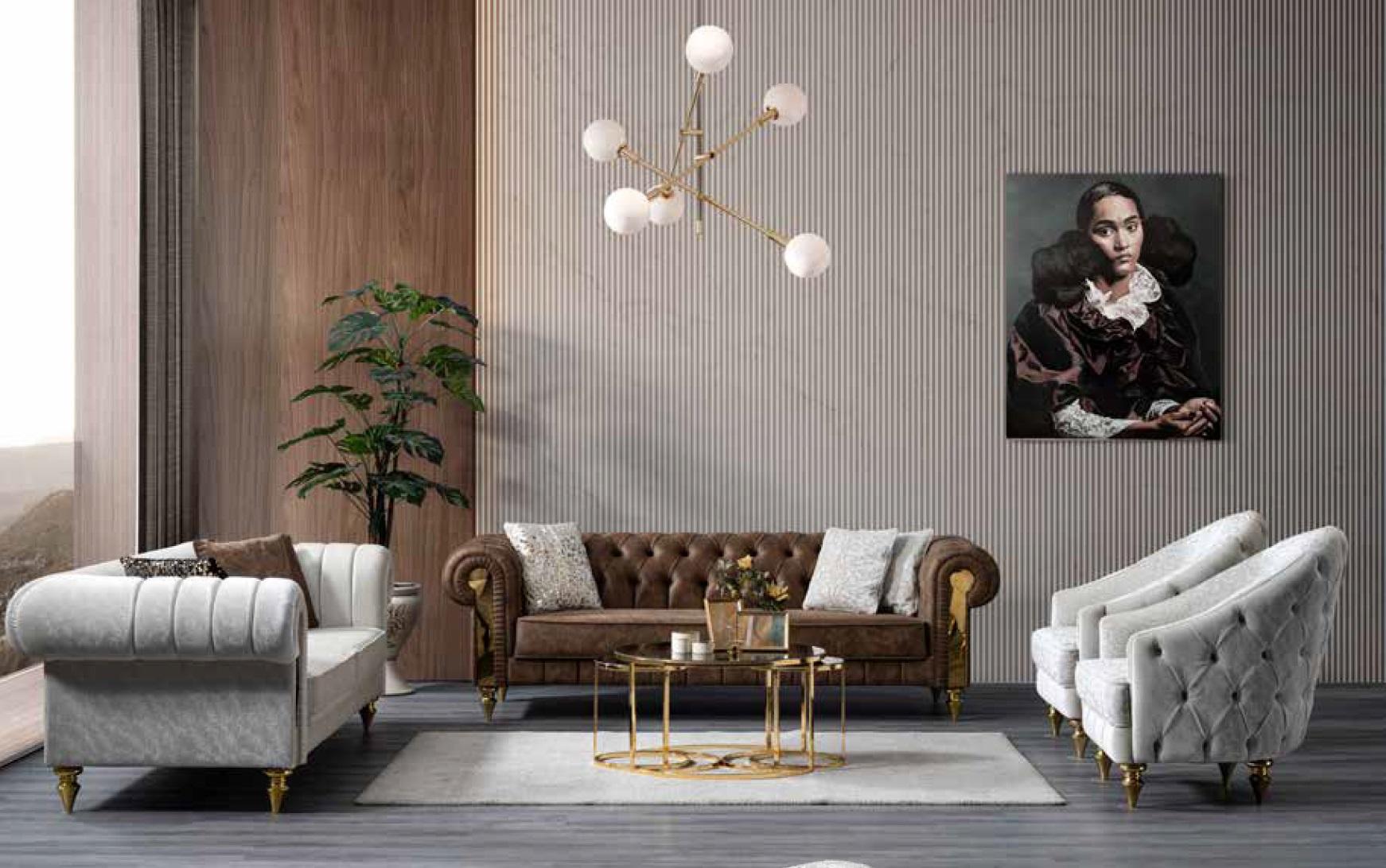 Moderne Chesterfield Sofagarnitur Sessel Dreisitzer Zweisitzer Design