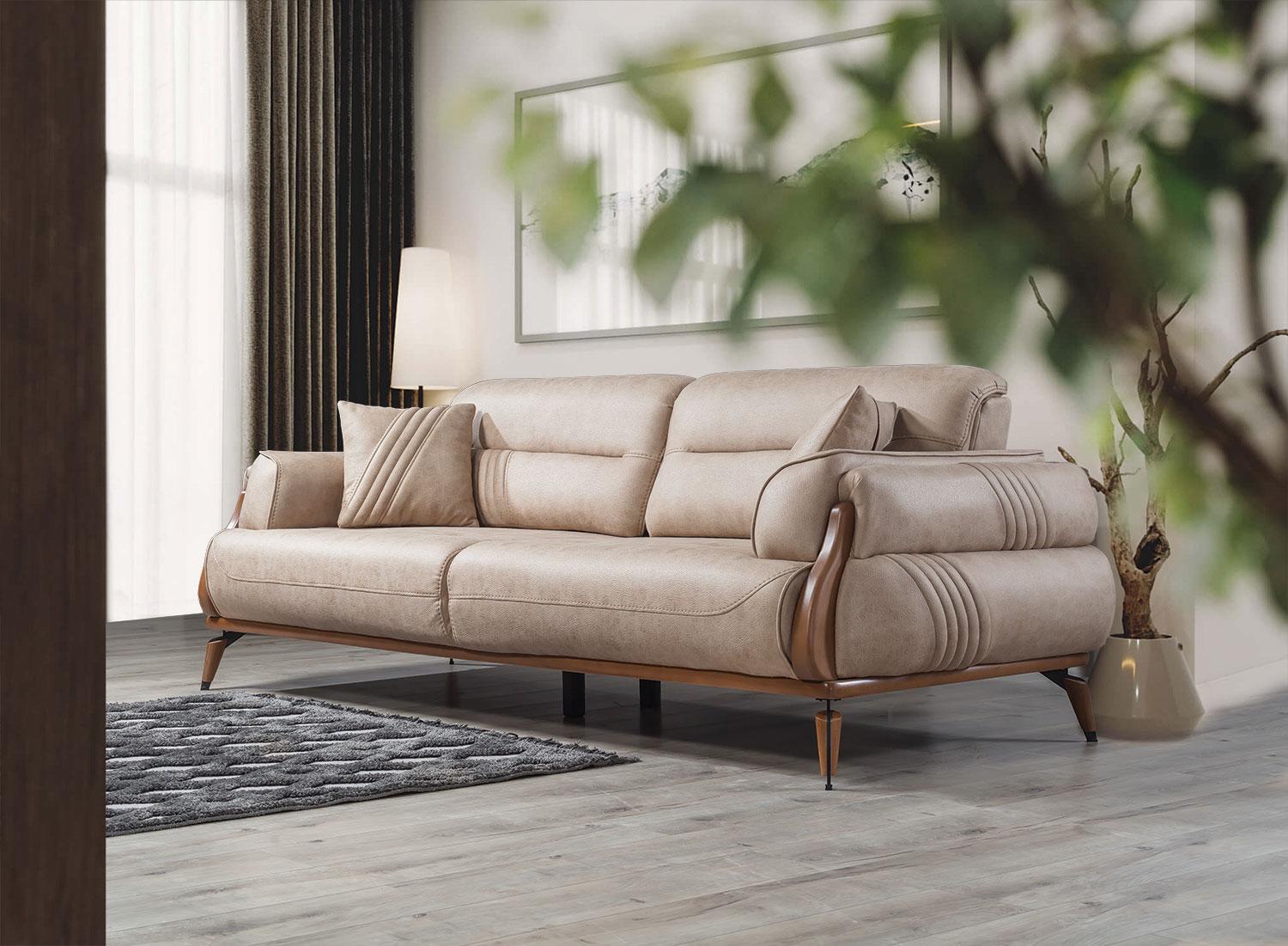 Beige Sofa Dreisitzer Luxus Designer Wohnzimmer Polstersofas Luxus Möbel