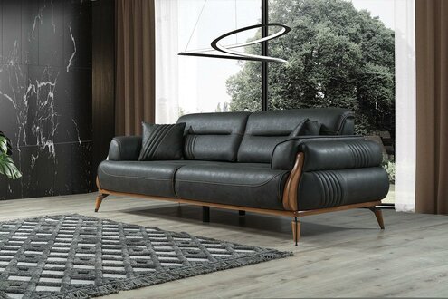 Schwarz Dreisitzer Sofa Luxus Polstersofas Designer Möbel Wohnzimmer