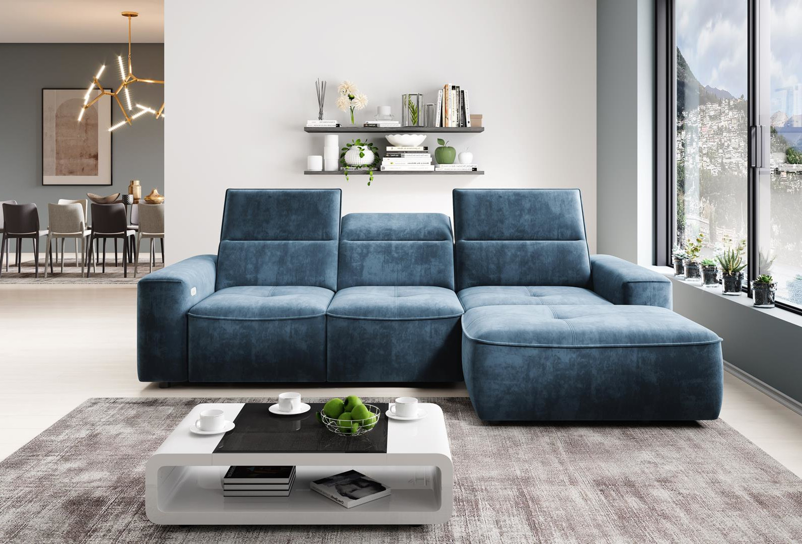 Multifunktion Ecksofa Grau L Form Sofa Couch Design Couch Polster Textil Modern