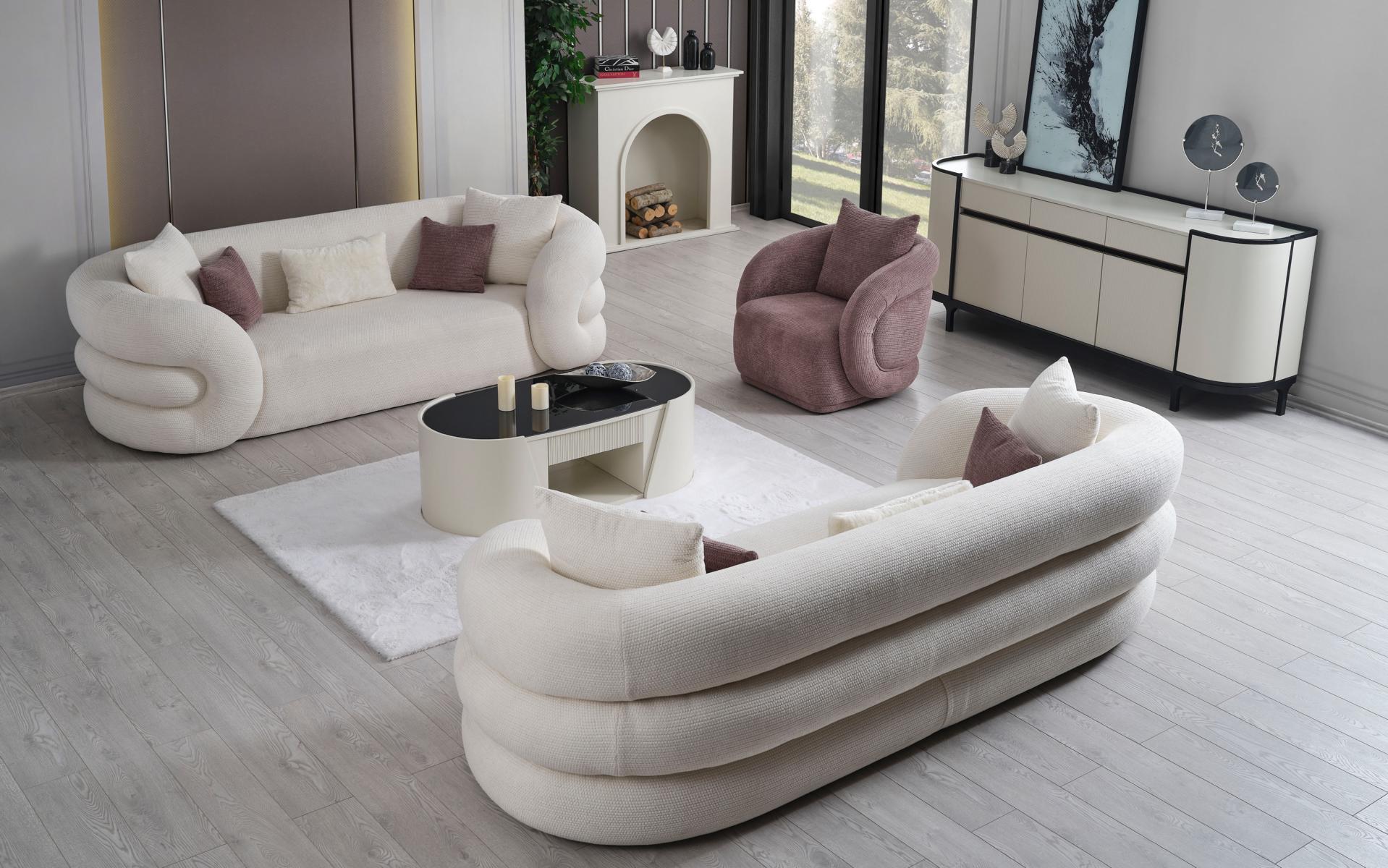 Set 3Sitzer Sofa und Sessel Farbe Weiß 3tlg. neu Designer Wohnzimmer