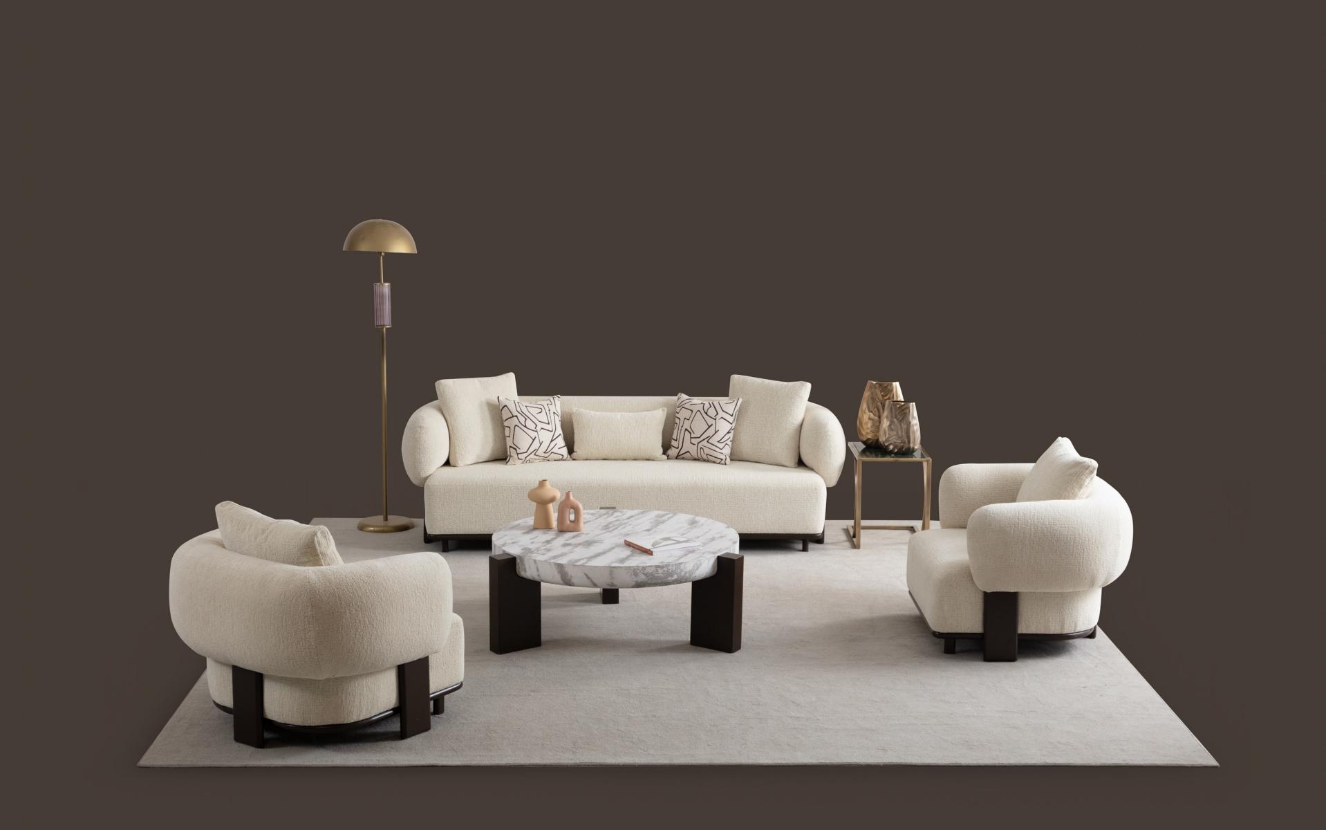 Sofa 2x Set 3 Sitzer Sessel Weiß Design Modernes Wohnzimmer Set Sofagarnitur
