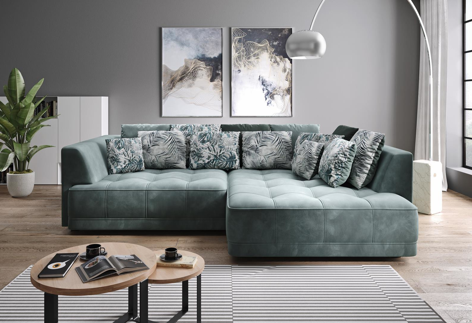 Ecksofa L Form Wohnlandschaft Couch Ecksofa Polster Grüne L-Form Modernes Sofa
