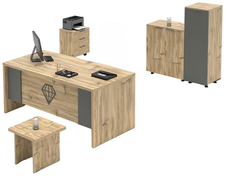 Arbeitszimmer Set Holz Beige Grau Tisch Büroschrank Couchtisch Kommode