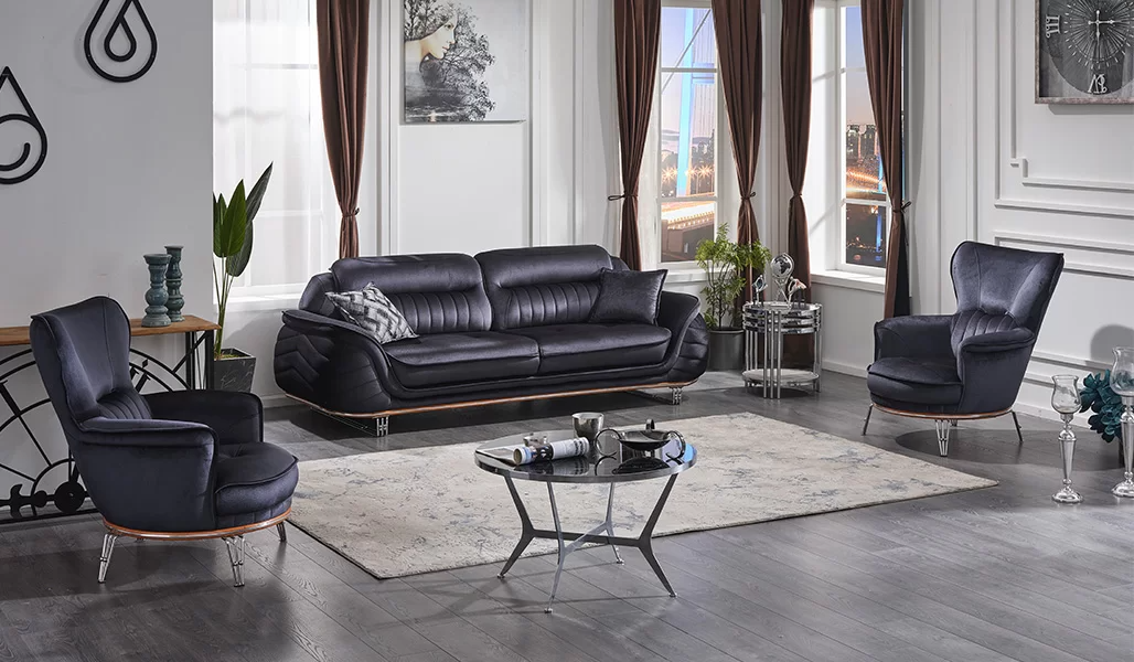 Komplett Sofas 3+1+1 Sitzer Wohnzimmer Schwarz Luxuriöse Sofagarnitur