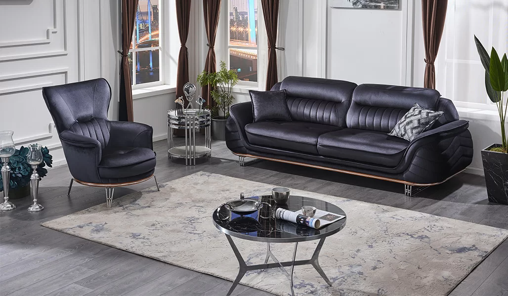 Sofagarnitur 3+1 Sitzer Wohnzimmer Schwarz Luxuriöse Sessel mit Sofa Dreisitzer