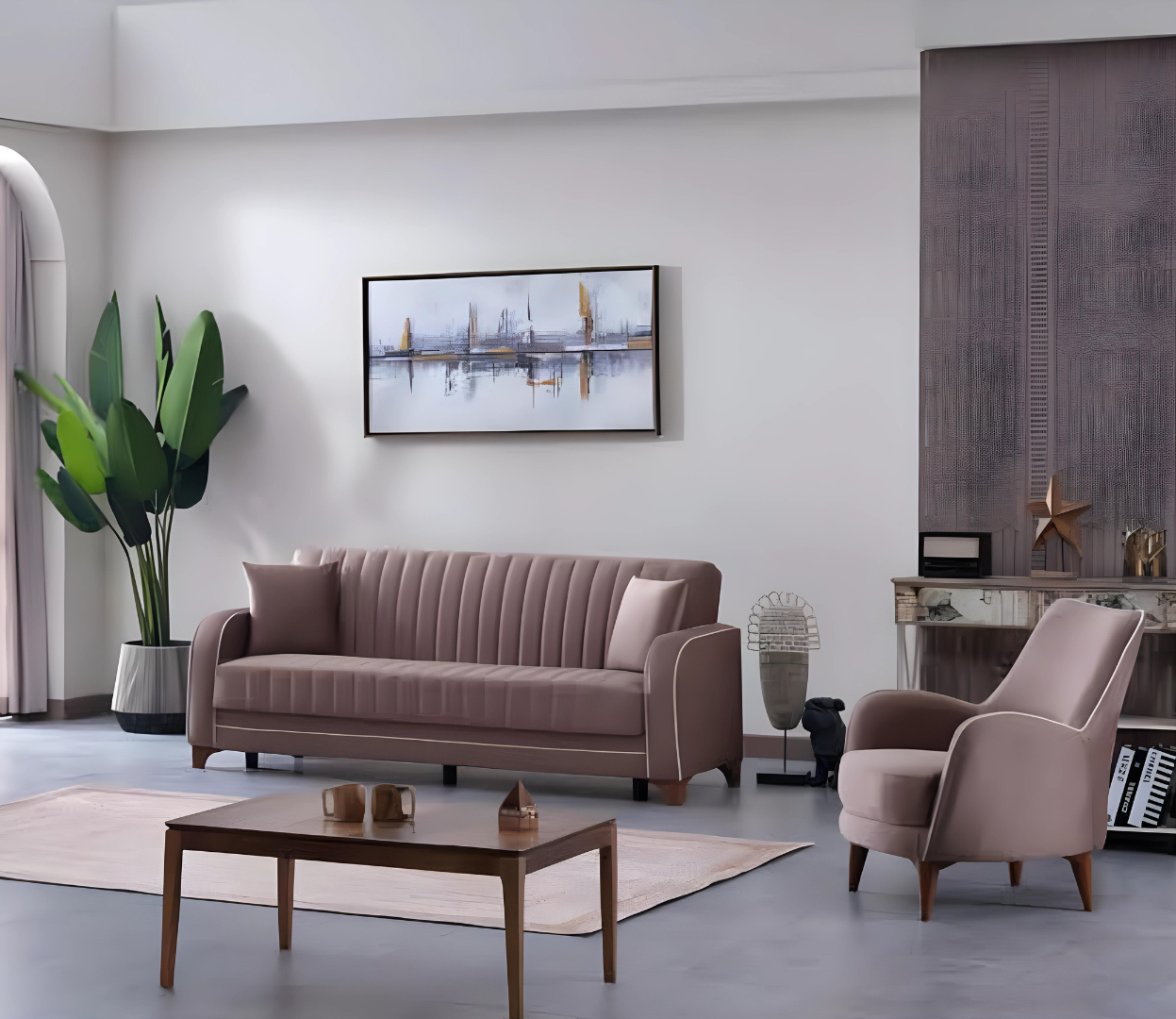 Grau Sofa Komplett 2tlg Wohnzimmer Textil Sessel mit Sofa 3 Sitzer Couchen