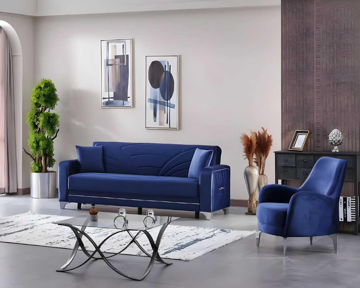 Blau Sofagarnitur 2tlg Komplett Wohnzimmer Design Set 3+1 Sitzer Polstermöbel