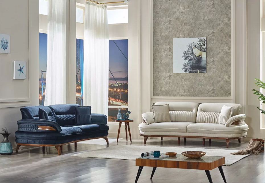 Sofagarnitur 2x Sofas Dreisitzer Couch Wohnzimmer Design Polstermöbel