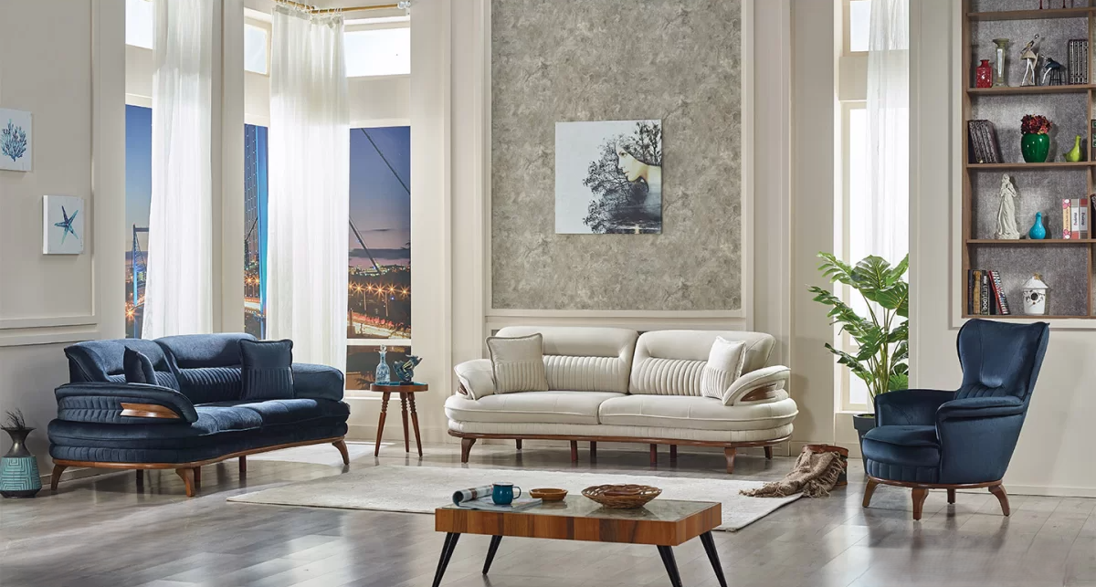 Wohnzimmer Sofagarnitur 3tlg Textil 2x Sofas 3 Sitzer Modern Sessel Luxus Möbel