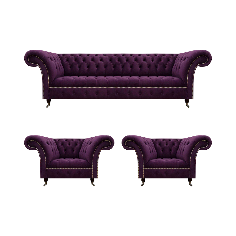 Luxus Möbel Sofagarnitur Couch Sofa Polster 3+1+1 Lila Textilsofa Garnitur