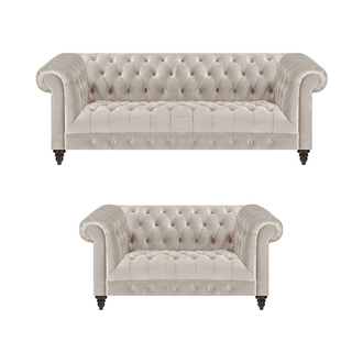 Designer Chesterfield Weiße Couchgarnitur 3-Sitzer Textil Zweisitzer