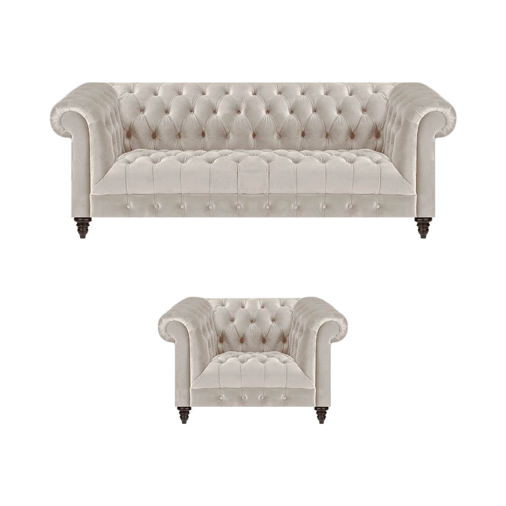 Chesterfield Weiße Polstergarnitur Luxuriöser 3-Sitzer Textil Sessel