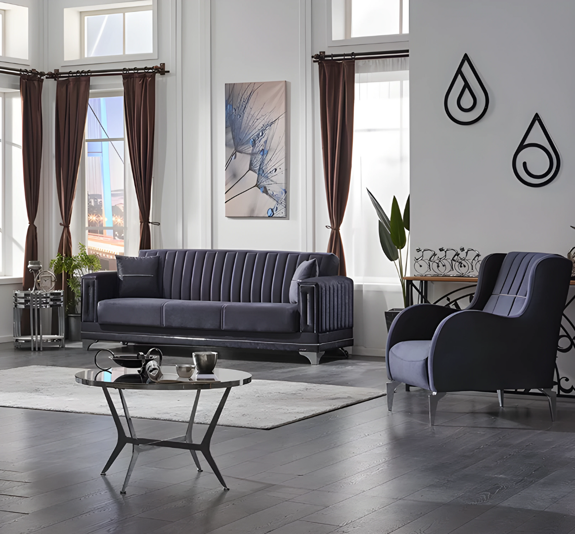 Sofagarnitur 2tlg Textil Sofa Dreisitzer Couch Polster Sessel Garnitur Moderne
