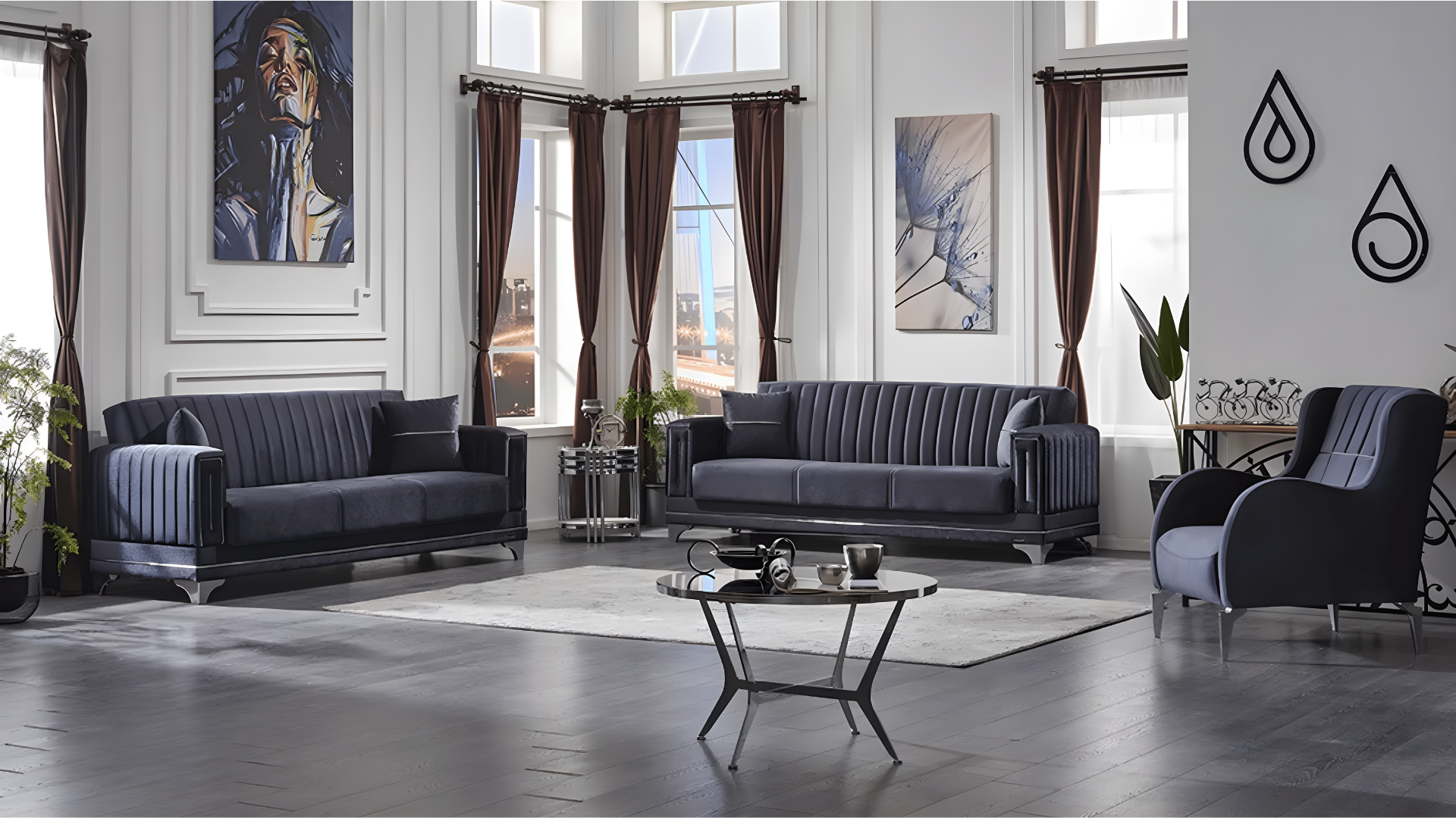 Sofagarnitur 3+3+1 Couch Set Polster Möbel Sitzgruppe Wohnzimmer Textil
