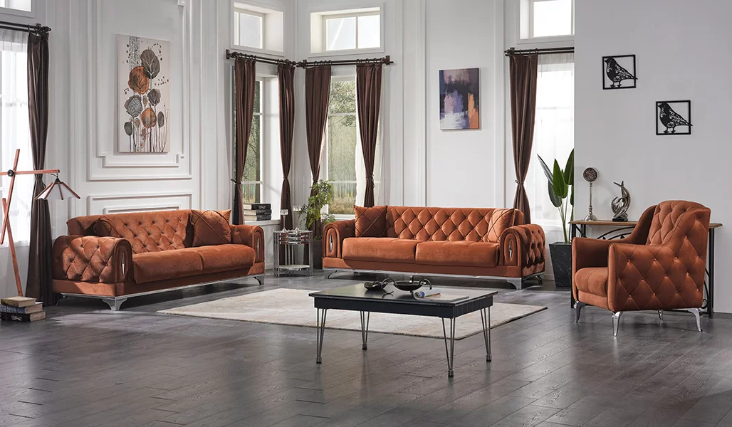 Wohnzimmer Sofa Set 3tlg Polster Möbel Chesterfield Braun 3+3+1 Sitzer