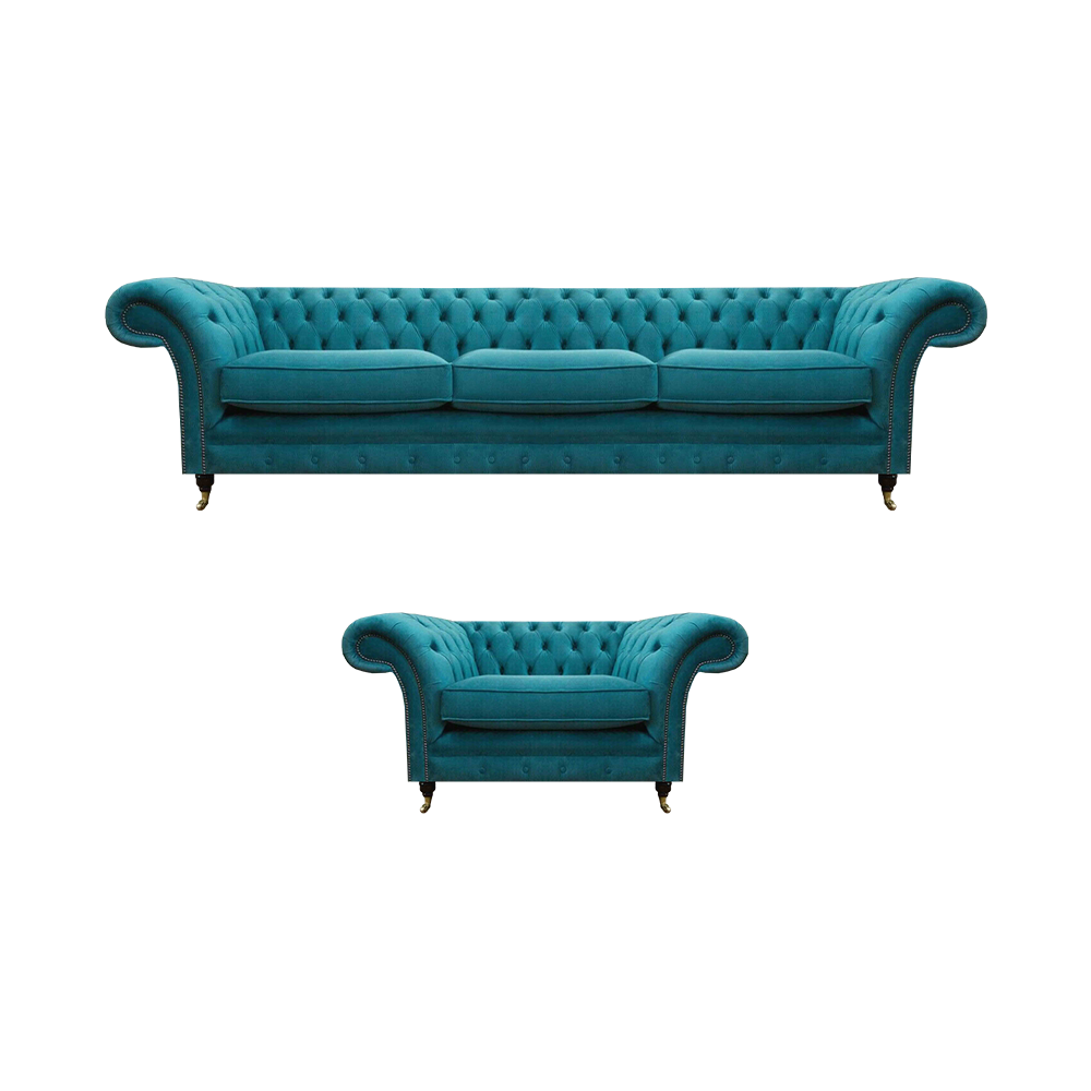 Luxuriöse Blau Sofagarnitur 3+1 Sitzer Chesterfield Wohnzimmer Polstermöbel