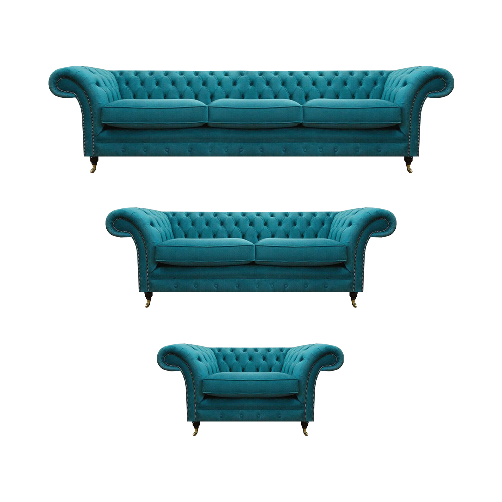 Wohnzimmer Blau Sofagarnitur 3tlg Chesterfield Luxuriöse Modern Möbel