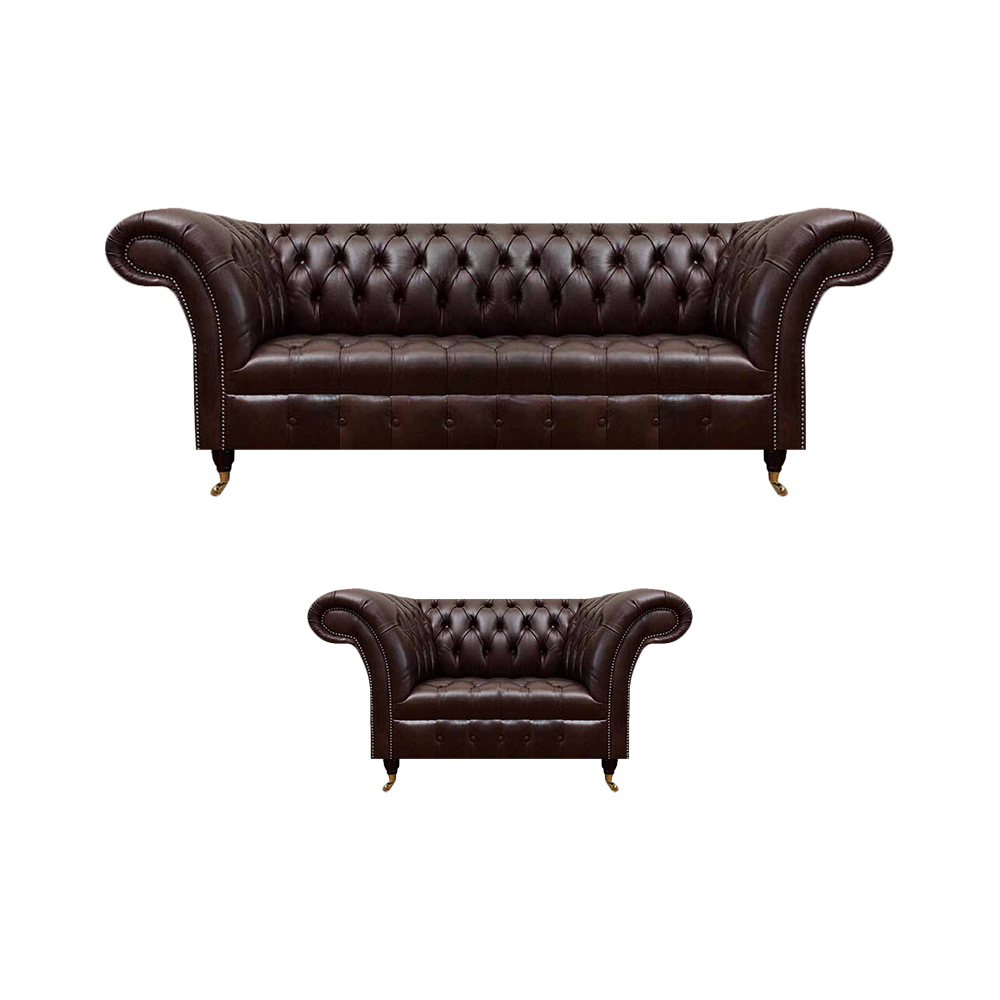 Dunkelbraune Chesterfield Garnitur Moderner Dreisitzer Polstersessel