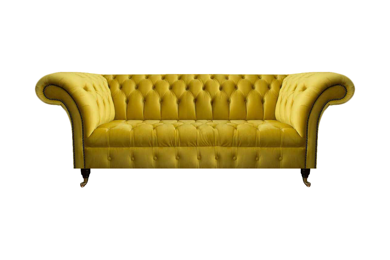 Gelbe Chesterfield Textilcouch Edler Textil 3-Sitzer Wohnzimmer Möbel