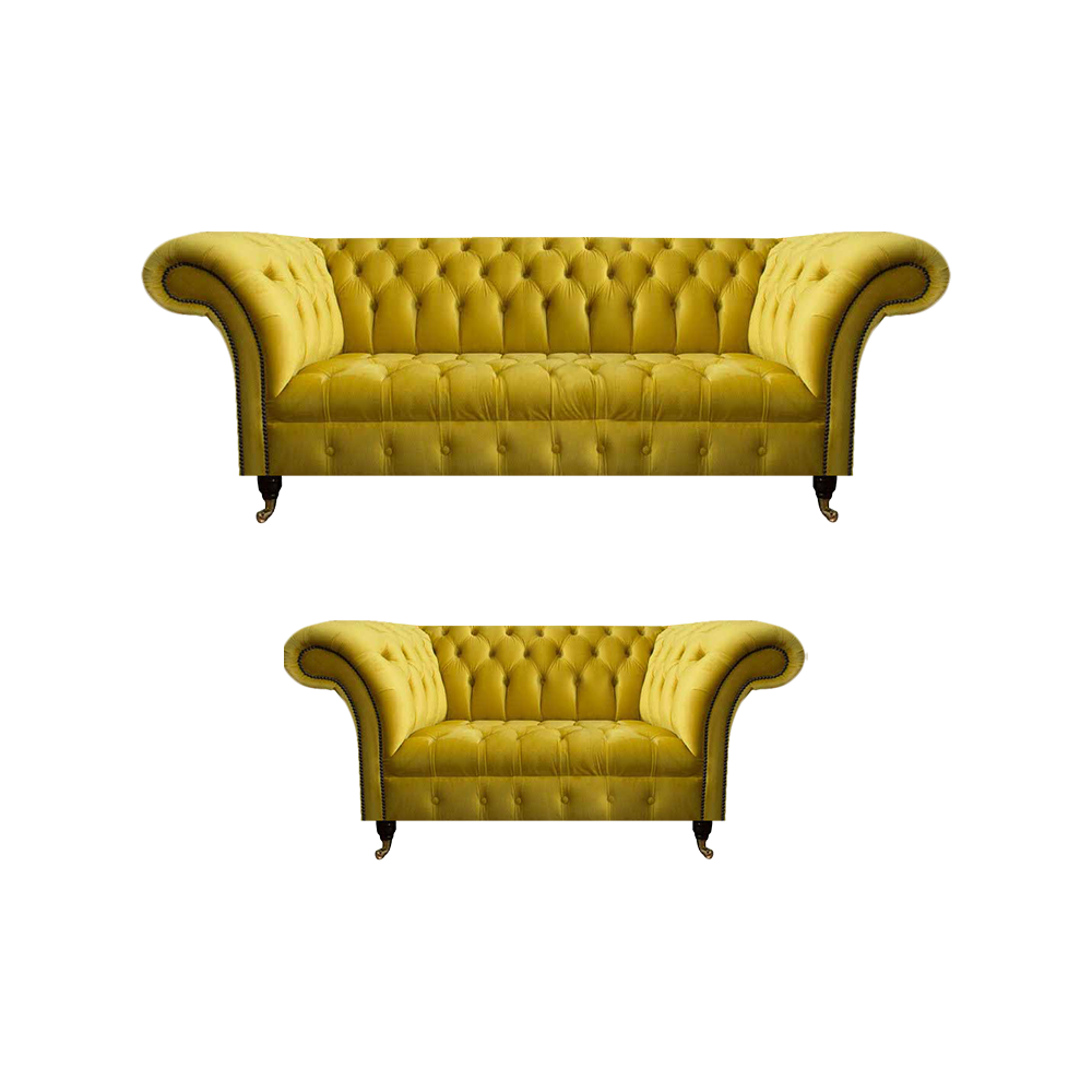 Stilvolle Gelbe Chesterfield Polstergarnitur Wohnzimmer Couchen 2tlg
