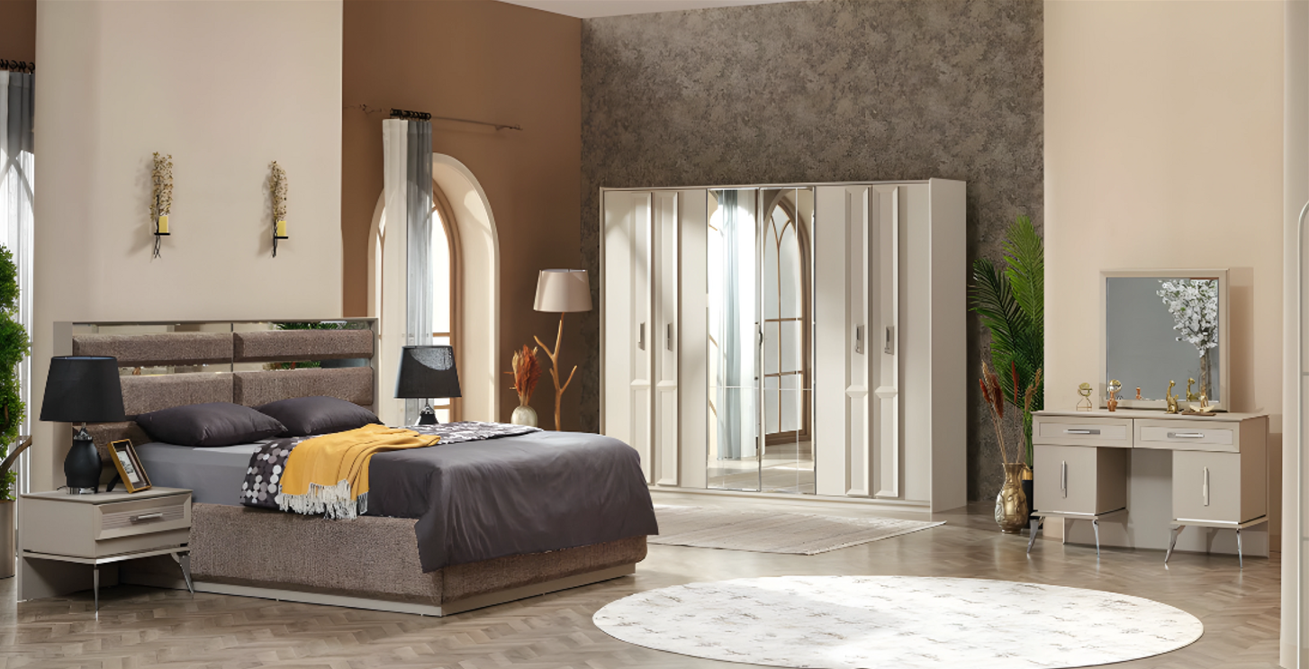 Schlafzimmer Set 6tlg Luxus Design Komplett Möbel Grau Bett Kleiderschrank