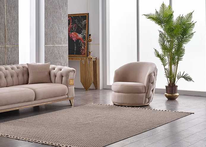 Wohnzimmer Beige Design Sessel Chesterfield Polstermöbel Luxus Sitz